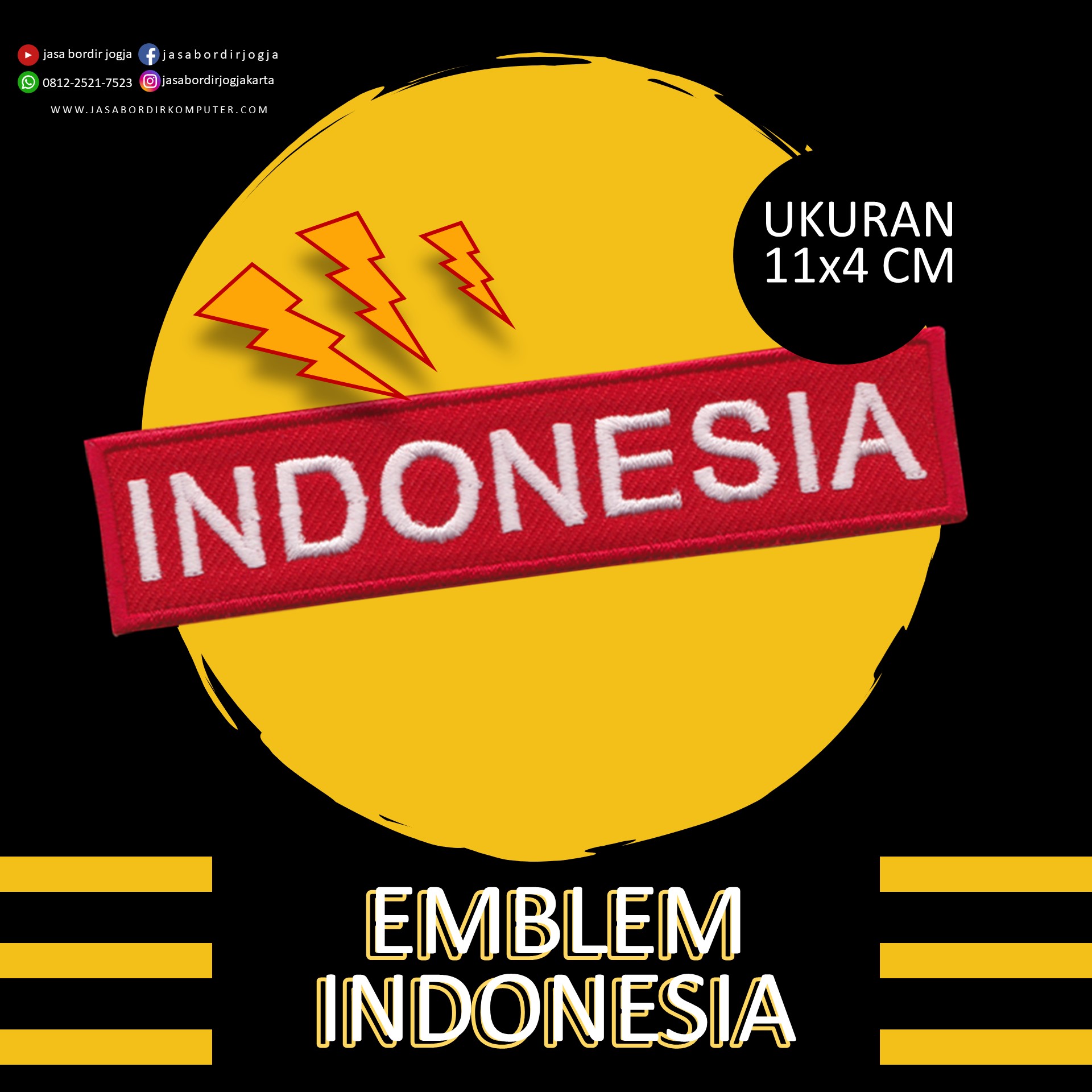 Jual patch emblem bordir tulisan Indonesia  ukuran 11x4 5 